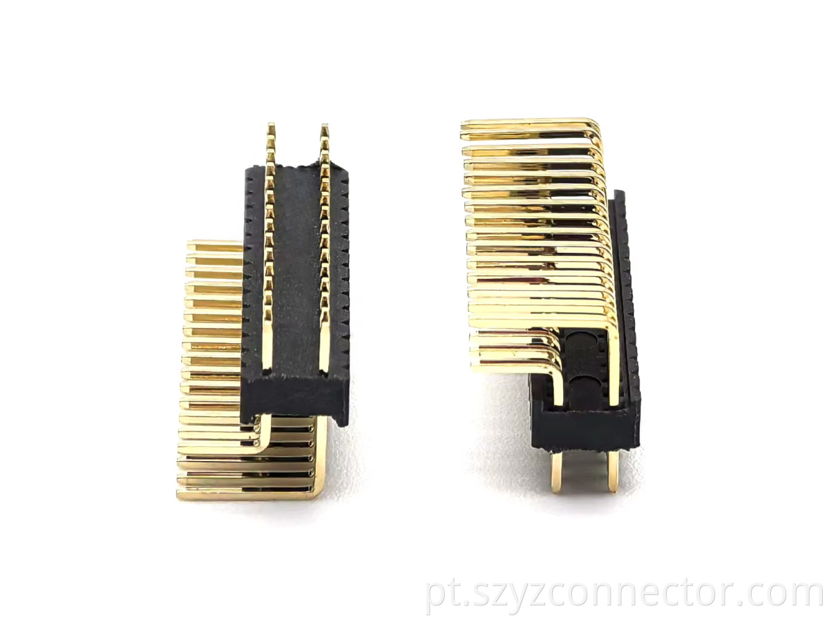 Conector de cabeçalho de pino de passo de 1,27 mm Ângulo direito de fileira dupla SQ0,46mm H2,54mm 2*15P 1.27mm Pitch Pin Header Connector Dual Row Right Angle SQ0.46mm H2.54mm 2*15P